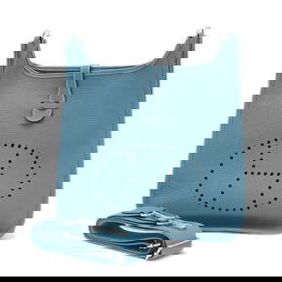 Hermes Evelyn 3 PM Shoulder Bag Blue Jean Taurillon Leather: Hermes Evelyn 3 PM Shoulder Bag Blue Jean Taurillon Leather The Hermes Evelyn 3 PM is a stylish shoulder bag crafted from premium Taurillon clemence leather in a chic Blue Jean color. Designed for wom