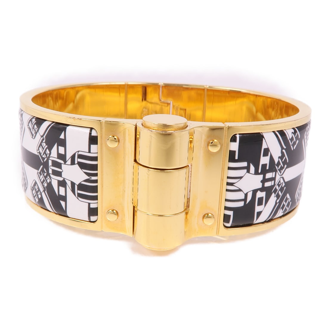 HERMES Enamel Bracelet Bangle White Black Chic Design: HERMES Enamel Bracelet Bangle White Black Chic Design Elevate your accessory collection with this exquisite HERMES Bracelet Bangle. Crafted from high-quality enamel, this stylish piece features a chic