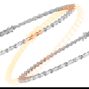 14k Rose Gold 4.98ct Diamond Tennis Bracelet 7in Modern Design: 14k Rose Gold 4.98ct Diamond Tennis Bracelet 7in Modern Design This exquisite 4.98ct Diamond Tennis Bracelet in 14k Rose Gold is a modern masterpiece that combines elegance with timeless design. Featu