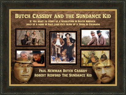 Paul Newman Robert Redford Signed 8x10 Photo Custom Framed 30x40 JSA COA: Paul Newman Robert Redford Signed 8x10 Photo Custom Framed 30x40 JSA COA This stunning custom framed display features a signed photograph of Paul Newman and Robert Redford from the iconic movie "Butch