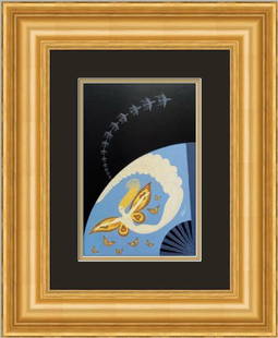 Erte Air Art Deco Framed Print 17x21 Custom Framing 1990: Erte Air Art Deco Framed Print 17x21 Custom Framing 1990 This exquisite framed print titled 'Air' by the renowned artist Erte features a stunning Art Deco style, showcasing figures on a medium-sized p