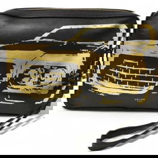 Celine Mustang Print Clutch Bag Black Gold Leather Pouch: Celine Mustang Print Clutch Bag Black Gold Leather Pouch This stylish Celine clutch bag features a striking Mustang print in black and gold, making it a sophisticated accessory for any occasion. Craft