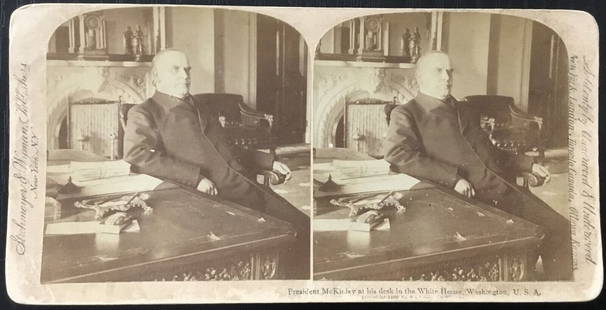 Original 1898 William McKinley Stereoview by Strohmeyer & Wyman 3 x 7: Original 1898 William McKinley Stereoview by Strohmeyer & Wyman 3 x 7 This original stereoview photograph features President William McKinley, capturing a historical moment from 1898. Produced by Stro