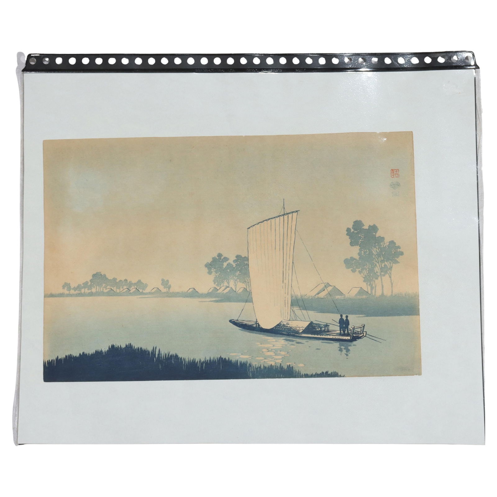 Utagawa Hiroshige Woodblock Print Returning Sails at Yabase C1835: Utagawa Hiroshige Woodblock Print Returning Sails at Yabase C1835 This stunning antique Japanese woodblock print titled 'Returning Sails at Yabase' is from the esteemed series 'Eight Views of Omi' by