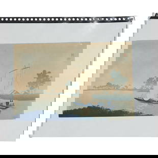 Utagawa Hiroshige Woodblock Print Returning Sails at Yabase C1835: Utagawa Hiroshige Woodblock Print Returning Sails at Yabase C1835 This stunning antique Japanese woodblock print titled 'Returning Sails at Yabase' is from the esteemed series 'Eight Views of Omi' by