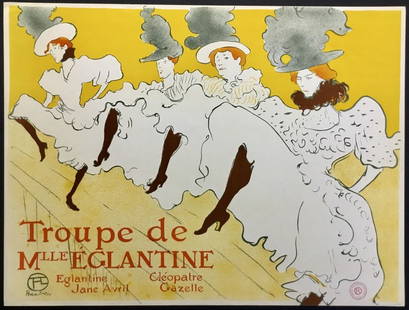 Henri de Toulouse-Lautrec Troupe de Mlle Eglantine Lithograph 32 x 24 1995: Henri de Toulouse-Lautrec Troupe de Mlle Eglantine Lithograph 32 x 24 1995 This exquisite lithograph by Henri de Toulouse-Lautrec, titled "Troupe de Mlle Eglantine," showcases his iconic style and art