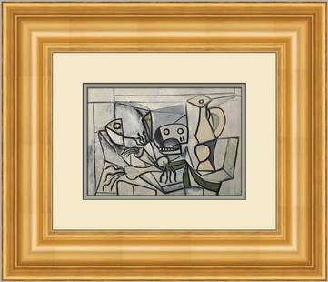 Pablo Picasso Still Life Leeks Fish-Head Skull Pitcher Framed Art Print 16x19: Pablo Picasso Still Life Leeks Fish-Head Skull Pitcher Framed Art Print 16x19 This stunning custom framed print features Pablo Picasso's iconic work titled "Still Life Leeks Fish-Head Skull Pitcher,"