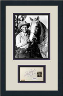 Roy Rogers Signed Index Card Custom Framed Photo 19 x 13 JSA Authenticated: Roy Rogers Signed Index Card Custom Framed Photo 19 x 13 JSA Authenticated This is an original index card signed by the legendary Roy Rogers, featuring his autograph authenticated by James Spence Auth