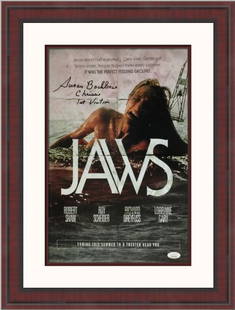 Susan Backlinie Autographed Jaws Photograph Custom Framed 23 x 17 JSA Authenticated: Susan Backlinie Autographed Jaws Photograph Custom Framed 23 x 17 JSA Authenticated This stunning custom framed photograph features Susan Backlinie, known for her role in the iconic movie Jaws. The ph