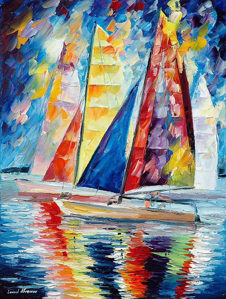 Wind In Sails by Leonid Afremov Limited Edition 1/25 Canvas 91x100 cm: Wind In Sails by Leonid Afremov Limited Edition 1/25 Canvas 91x100 cm "Wind In Sails" is a limited edition giclee hand-painted by renowned artist Leonid Afremov. This exquisite piece is part of a smal