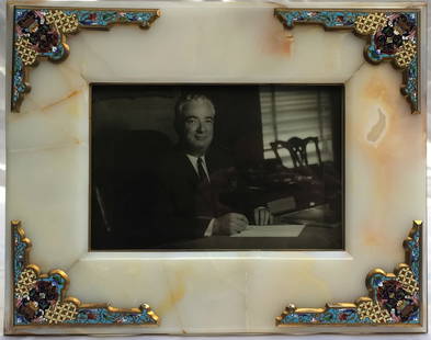 1900 French Bronze Champleve Onyx Picture Frame from Gore Vidal Estate: 1900 French Bronze Champleve Onyx Picture Frame from Gore Vidal Estate This exquisite 1900's French bronze champleve onyx picture frame is a stunning addition to any collection. From the estate of Gor