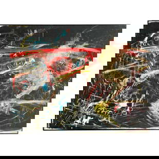 Mid-20th Century Vintage Abstract Oil Painting: Mid-20th Century Vintage Abstract Oil Painting Immerse yourself in the vibrant world of abstract expressionism with this Mid-20th Century Vintage Abstract Oil Painting, signed by R. Setter. This capti