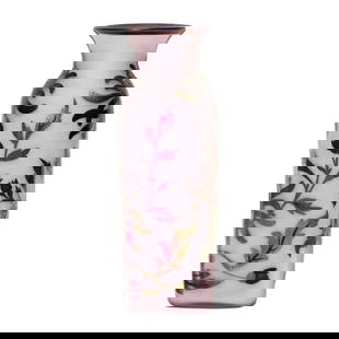 P Polito Zellique Studio Vintage Art Glass Floral Vase 10.5 x 3.5 Lavender: P Polito Zellique Studio Vintage Art Glass Floral Vase 10.5 x 3.5 Lavender This exquisite art vase from Zellique Studio, created by Phyllis Polito, showcases a stunning floral design etched into the g