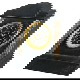 Antique Herschede Egyptian Revival Slate Clock Circa 1890: Antique Herschede Egyptian Revival Slate Clock Circa 1890 This exquisite Antique Herschede Egyptian Revival Slate Mantel Clock, crafted circa 1890, showcases a stunning architectural design in a rich