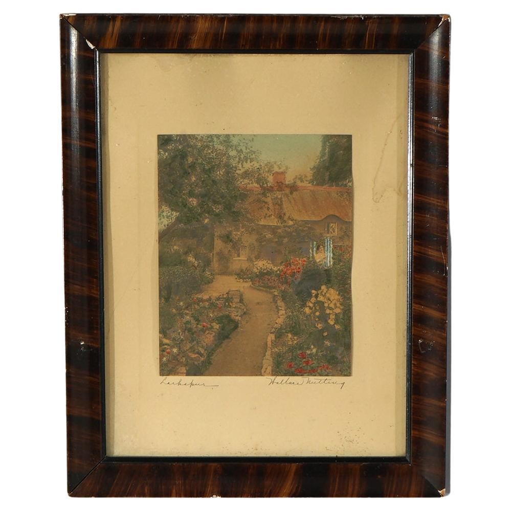 Signed Antique Wallace Nutting Print Larkspur Garden Scene C1910: Signed Antique Wallace Nutting Print Larkspur Garden Scene C1910 This exquisite antique print by Wallace Nutting, titled "Larkspur", captures the beauty of an exterior garden scene. Crafted in the ear