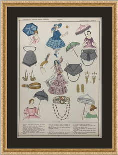 1920's French Fashion Vintage Lithograph Custom Framed Art 17" x 20": 1920's French Fashion Vintage Lithograph Custom Framed Art 17" x 20" This exquisite vintage lithograph captures the essence of 1920's French female fashion, showcasing a vibrant array of women's cloth