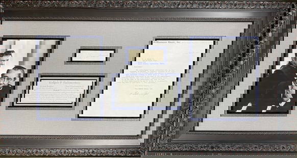 Rodgers Hammerstein Signed Letter Custom Framed 20 x 36 JSA COA: Rodgers Hammerstein Signed Letter Custom Framed 20 x 36 JSA COA This exquisite display features a signed letter by Richard Rodgers and a cut signature from Oscar Hammerstein II, both legendary figures