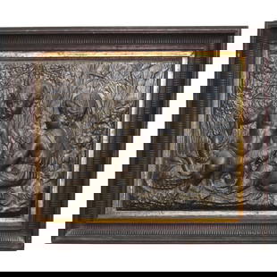 Victorian Bronzed High Relief Plaque Genre Scene C1890: Victorian Bronzed High Relief Plaque Genre Scene C1890 This impressive Antique Victorian Classical Bronzed High Relief Plaque, crafted around 1890, features a charming genre scene depicting a girl and