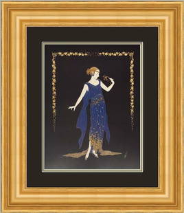 Erte Flower Petal Gown Art Deco Custom Framed Print 18.5 x 21: Erte Flower Petal Gown Art Deco Custom Framed Print 18.5 x 21 This exquisite custom framed print features the artwork titled 'Flower Petal Gown' by Erte, showcasing a stunning Art Deco style. The prin
