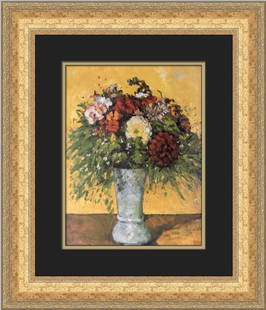 Paul Cezanne Light Blue Vase Custom Framed Print 20 x 18: Paul Cezanne Light Blue Vase Custom Framed Print 20 x 18 This exquisite custom framed print features Paul Cezanne's "Light Blue Vase with Flowers," showcasing a blend of Expressionism and Impressionis