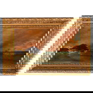 19th Century Antique Seascape Oil Painting C1890 Ornate Frame: 19th Century Antique Seascape Oil Painting C1890 Ornate Frame This exquisite antique oil on canvas seascape painting, created around 1890, captures a stunning view of the sea featuring rocky outcrops