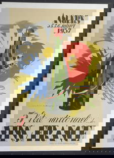 Jean-Adrien Mercier 1937 Lithograph 5th National Wine Festival Limited Edition: Jean-Adrien Mercier 1937 Lithograph 5th National Wine Festival Limited Edition This striking lithograph by artist Jean-Adrien Mercier commemorates the 5th National Wine Festival of France, held in 193