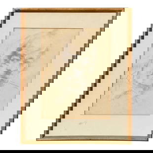 Vintage Boho Male Portrait Drawing in Frame 13 x 16: Vintage Boho Male Portrait Drawing in Frame 13 x 16 This vintage boho abstract drawing features a male portrait, created with delicate graphite or pencil lines that softly shade the contours of the fa