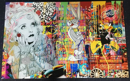 Oliver Neilson Kiss Ya Limited Edition Signed Mixed Media Giclee Canvas 60 x 38: Oliver Neilson Kiss Ya Limited Edition Signed Mixed Media Giclee Canvas 60 x 38 This striking original mixed media giclee on canvas titled 'Kiss Ya' by artist Oliver Neilson captures contemporary art'