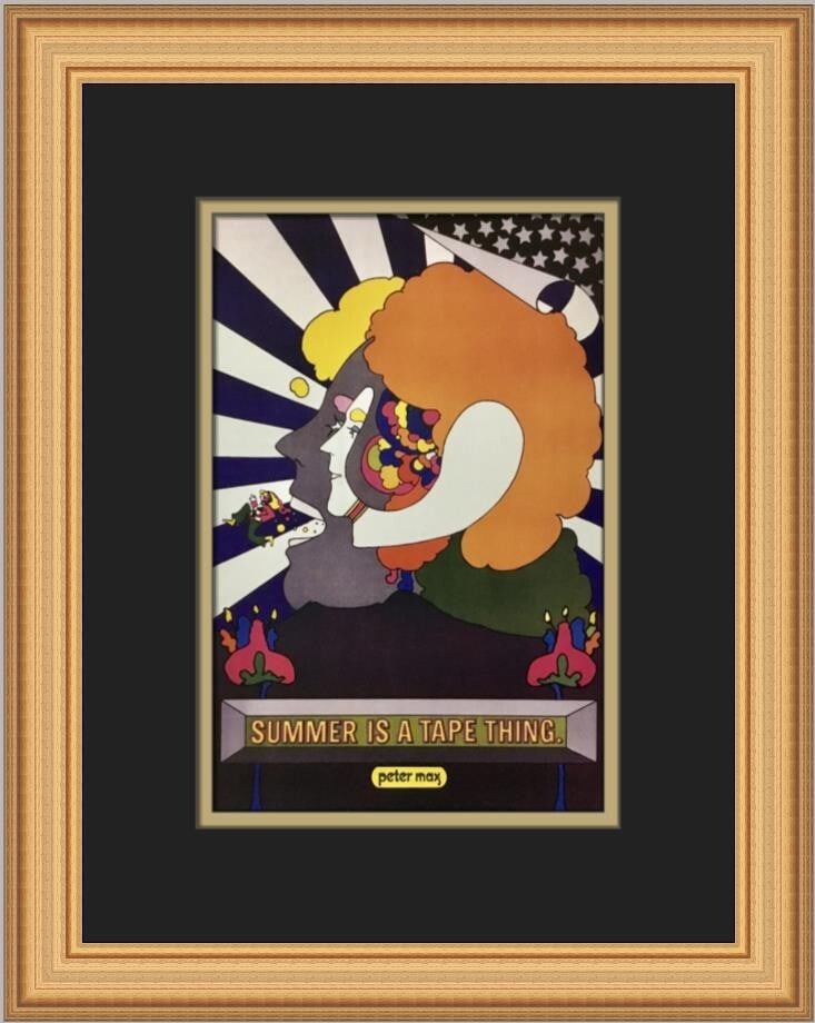 Peter Max Summer is a Tape Thing Custom Framed Pop Art Print 14 x 12: Peter Max Summer is a Tape Thing Custom Framed Pop Art Print 14 x 12 Capture the essence of summer with this vibrant Peter Max print titled "Summer is a Tape Thing." This custom framed piece showcases