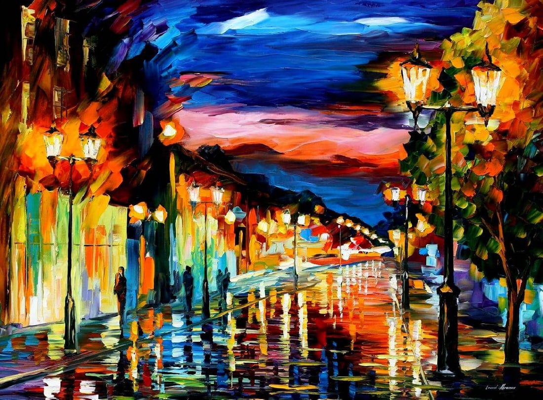 The Road Of Memories by Leonid Afremov Limited Edition Giclee 91x122 cm: The Road Of Memories by Leonid Afremov Limited Edition Giclee 91x122 cm Experience the evocative beauty of "The Road Of Memories," a limited edition giclee artwork by renowned artist Leonid Afremov. T