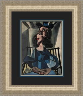 Pablo Picasso A Woman in an Armchair Custom Framed Print 18 x 17: Pablo Picasso A Woman in an Armchair Custom Framed Print 18 x 17 This custom framed print titled "A Woman in an Armchair" by Pablo Picasso showcases the artist's unique style of Abstract Expressionism
