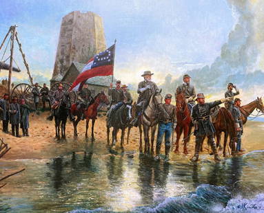 Mort Kunstler Civil War Print Robert E Lee Custom Framed 15 x 18: Mort Kunstler Civil War Print Robert E Lee Custom Framed 15 x 18 This captivating Civil War print titled 'Robert E Lee at St. Simons Island' by renowned artist Mort Kunstler captures a significant mom