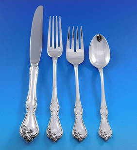 Reed & Barton Rose Cascade Sterling Silver Flatware Set 59 Pieces: Reed & Barton Rose Cascade Sterling Silver Flatware Set 59 Pieces Enhance your dining experience with the exquisite Rose Cascade sterling silver flatware set by Reed & Barton. This post-1940 collectio