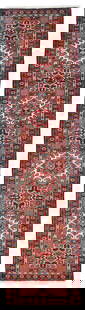 Vintage Tribal Geometric Runner Rug 2'6 x 8'11 Hand-Knotted Wool: Vintage Tribal Geometric Runner Rug 2'6 x 8'11 Hand-Knotted Wool Elevate your space with this stunning Vintage Tribal Geometric Runner Rug, measuring 2'6" x 8'11". Crafted from high-quality wool using