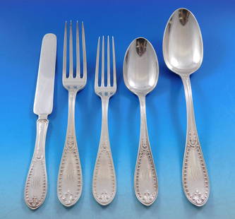 Rare Ionic Sterling Silver Flatware Set by Polhemus 62 Pieces 1860s: Rare Ionic Sterling Silver Flatware Set by Polhemus 62 Pieces 1860s Discover the elegance of the Ionic Sterling Silver Flatware Set by John Polhemus, a rare find from the 1860s. This exquisite service