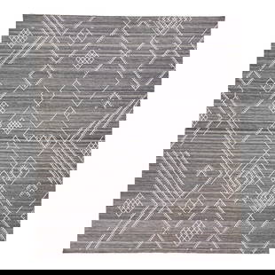 Oversize Flatweave Wool Rug 12'7 x 15' Geometric Design by Apadana: Oversize Flatweave Wool Rug 12'7 x 15' Geometric Design by Apadana This stunning early 21st-century modern oversize flatweave kilim wool rug features a captivating gray field with white accents, showc