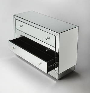 Elegant Mirrored Chest for Modern Homes: Elegant Mirrored Chest for Modern Homes This elegant mirrored chest, perfect for modern homes, features a stunning blue clear mirror finish that adds a touch of sophistication to any room. Hand-crafte
