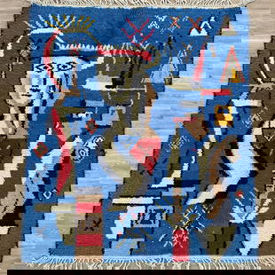 Picasso Inspired Handmade knoted Rug 39" x 79" Natural Wool: Picasso Inspired Handmade knoted Rug 39" x 79" Natural Wool PLEASE NOTE: Framed Large or heavy items do not have shipping costs included. The exact shipping cost will be added to your invoice post auc