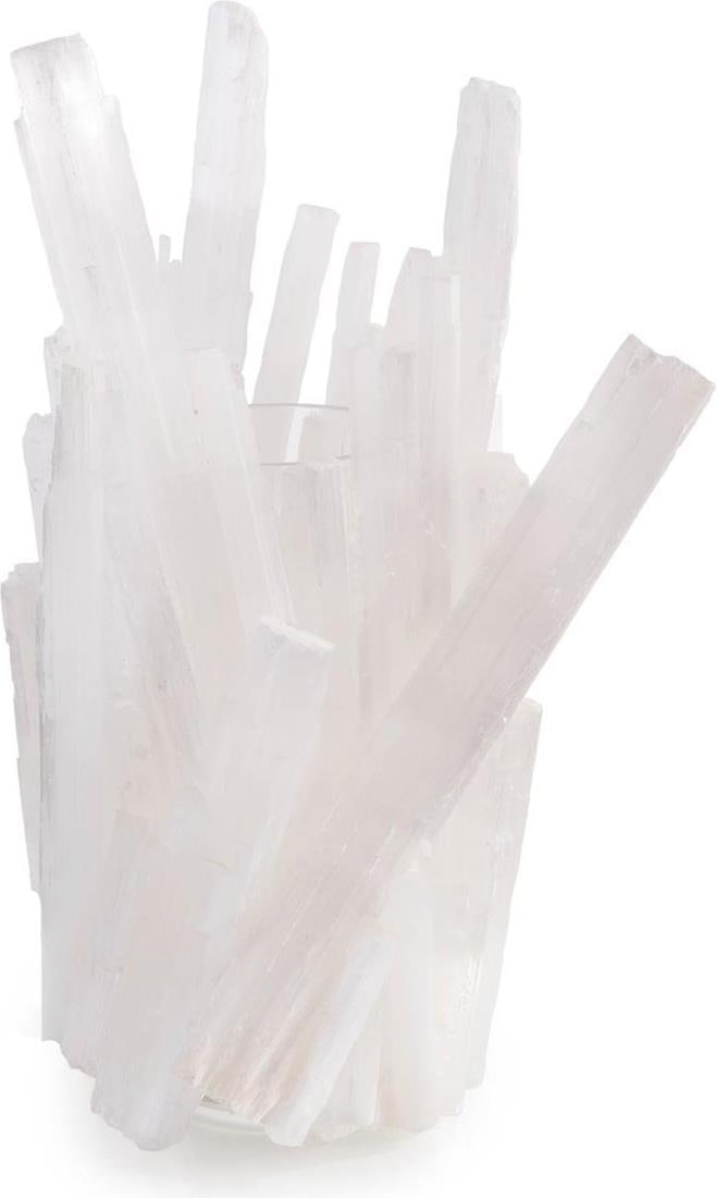 John-Richard White Selenite Vase Irregular Spear Shape: John-Richard White Selenite Vase Irregular Spear Shape This exquisite vase showcases a stunning antique style with a modern organic flair, crafted from selenite. Its irregular spear shape adds a uniqu