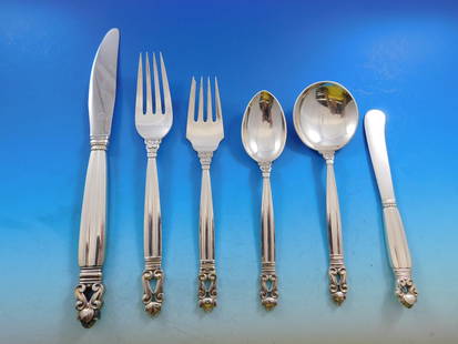 Georg Jensen Acorn Sterling Silver Flatware Set 72 Pieces for 12 Service: Georg Jensen Acorn Sterling Silver Flatware Set 72 Pieces for 12 Service Enhance your dining experience with this exquisite Acorn by Georg Jensen Sterling Silver Dinner Flatware Set, consisting of 72
