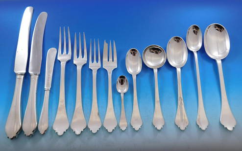 Crichton Trifid Sterling Silver Flatware Set 152 Pieces London 1953: Crichton Trifid Sterling Silver Flatware Set 152 Pieces London 1953 Experience the elegance of the Trifid pattern by Crichton with this substantial English sterling silver flatware set, featuring 152