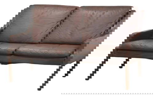 1960s Danish Modern Brown Leather Loveseat Sofa by Rud Thygesen: 1960s Danish Modern Brown Leather Loveseat Sofa by Rud Thygesen A mid century modern chocolate brown leather loveseat sofa designed in the 1960s by Rud Thygesen, and produced by Vejen Polstermobelfabr