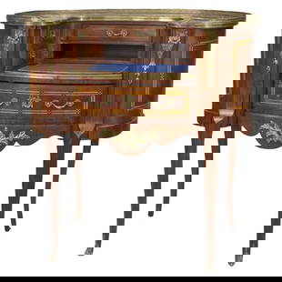 Antique French Louis XV Mahogany Marble Lady's Desk circa 1900: Antique French Louis XV Mahogany Marble Lady's Desk circa 1900 This exquisite early 20th-century French Louis XV lady's desk is a stunning addition to any study or boudoir. Crafted around 1900, this e