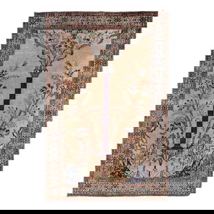 Antique Persian Tabriz Handmade Pictorial Wool Rug 4'1 x 6'5: Antique Persian Tabriz Handmade Pictorial Wool Rug 4'1 x 6'5 Beautiful Antique hand-knotted Persian Tabriz handmade Pictorial Wool Rug with brown field. This piece has multicolor accents in an all-ove
