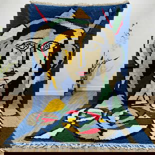 Picasso Inspired Handmade knoted Rug 39" x 79" Natural Wool: Picasso Inspired Handmade knoted Rug 39" x 79" Natural Wool PLEASE NOTE: Framed Large or heavy items do not have shipping costs included. The exact shipping cost will be added to your invoice post auc