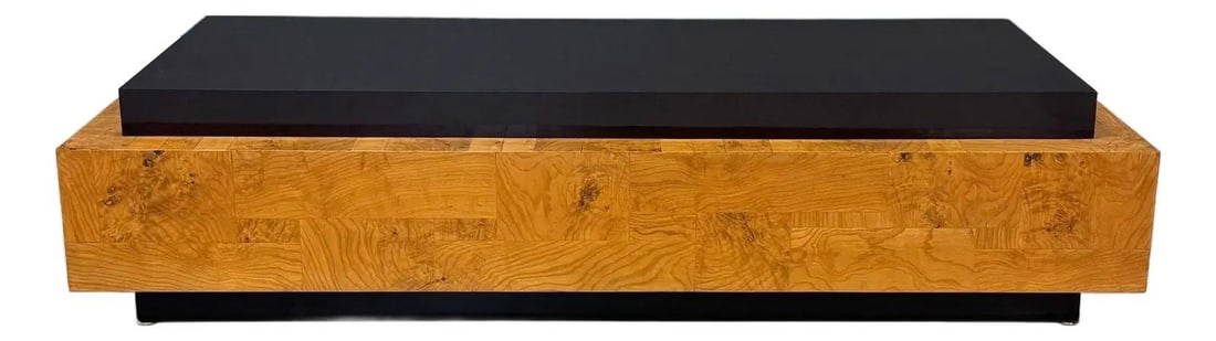 1972 Paul Evans Brutalist Burl Wood Coffee Table: 1972 Paul Evans Brutalist Burl Wood Coffee Table This stunning coffee table by Paul Evans, created in 1972, showcases his renowned Brutalist style. The design features a glossy dark espresso brown and
