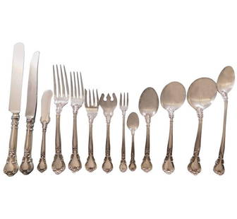 Gorham Chantilly Sterling Silver Flatware Set for 18 240 pcs with Storage Chest: Gorham Chantilly Sterling Silver Flatware Set for 18 240 pcs with Storage Chest Experience the timeless elegance of the Chantilly pattern by Gorham, a stunning sterling silver flatware set designed fo