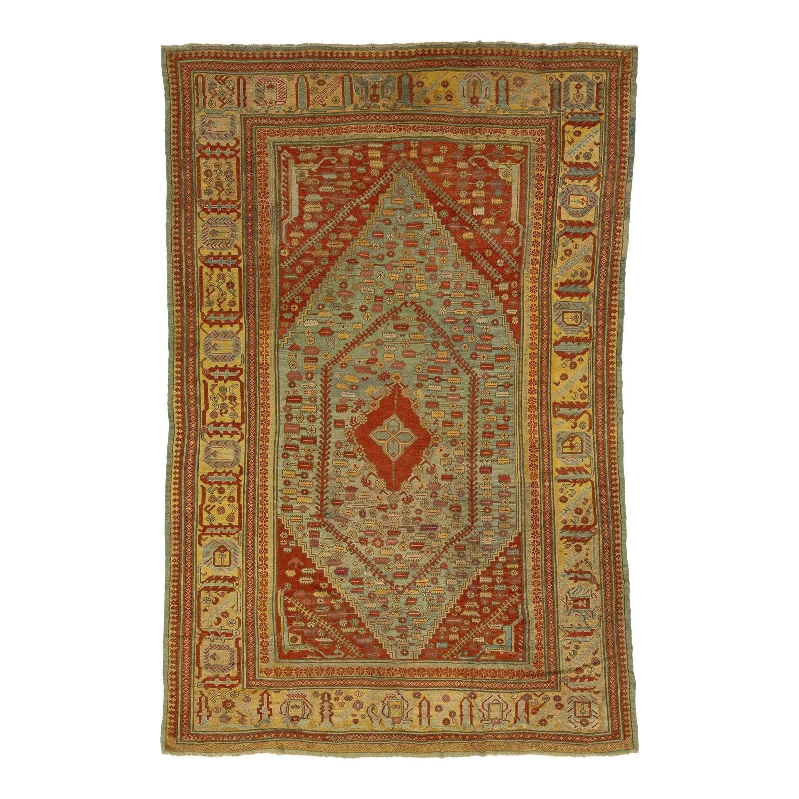 1880s Turkish Oushak Antique Wool Rug Blue Floral Medallion 9'9 x 15'3: 1880s Turkish Oushak Antique Wool Rug Blue Floral Medallion 9'9 x 15'3 Discover the elegance of this 1880s Turkish Oushak Antique Wool Rug, a unique piece that brings a touch of history and artistry t