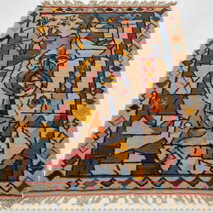 Picasso Inspired Handmade knoted Rug 49" x 98" Natural Wool: Picasso Inspired Handmade knoted Rug 49" x 98" Natural Wool PLEASE NOTE: Framed Large or heavy items do not have shipping costs included. The exact shipping cost will be added to your invoice post auc