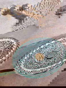 Handmade Moroccan Green Oval Ceramic Sink with Copper and Silver Drains: Handmade Moroccan Green Oval Ceramic Sink with Copper and Silver Drains This exquisite Moroccan Oval ceramic sink is a stunning addition to any bathroom or kitchen. Handcrafted by skilled artisans in
